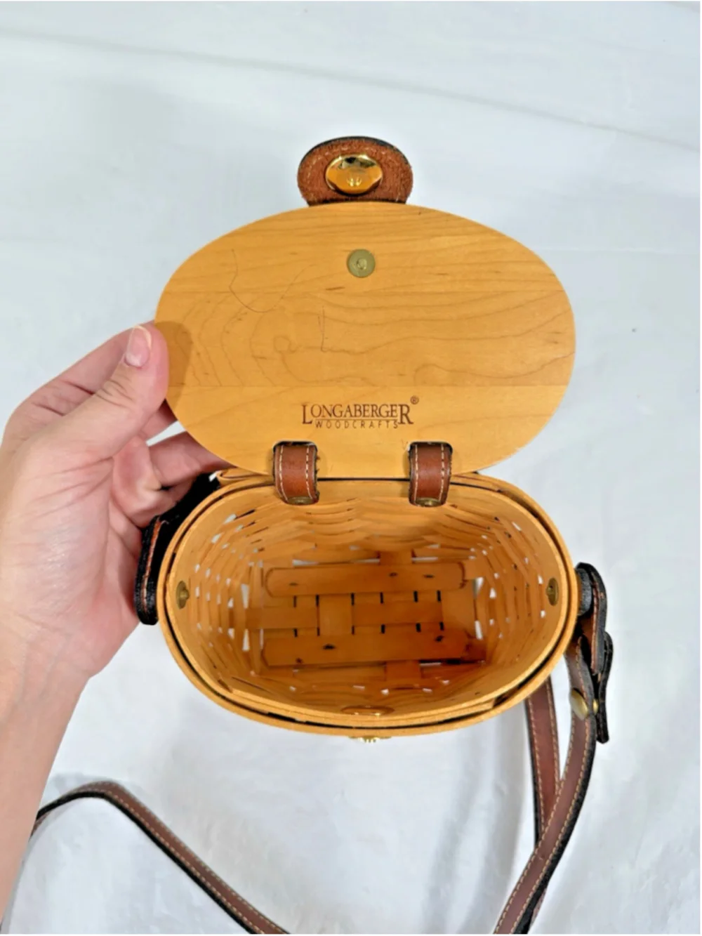 Longaberger Homecoming Bee Station 2000 Kiddie Basket Purse Leather Strap rare